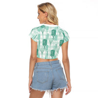 Aloha Hawaii Vintage Kahili Pa'a Lima Raglan Cropped T Shirt Palaka Print Mossy Teal