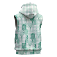 Aloha Hawaii Vintage Kahili Pa'a Lima Sleeveless Zip Hoodie Palaka Print Mossy Teal