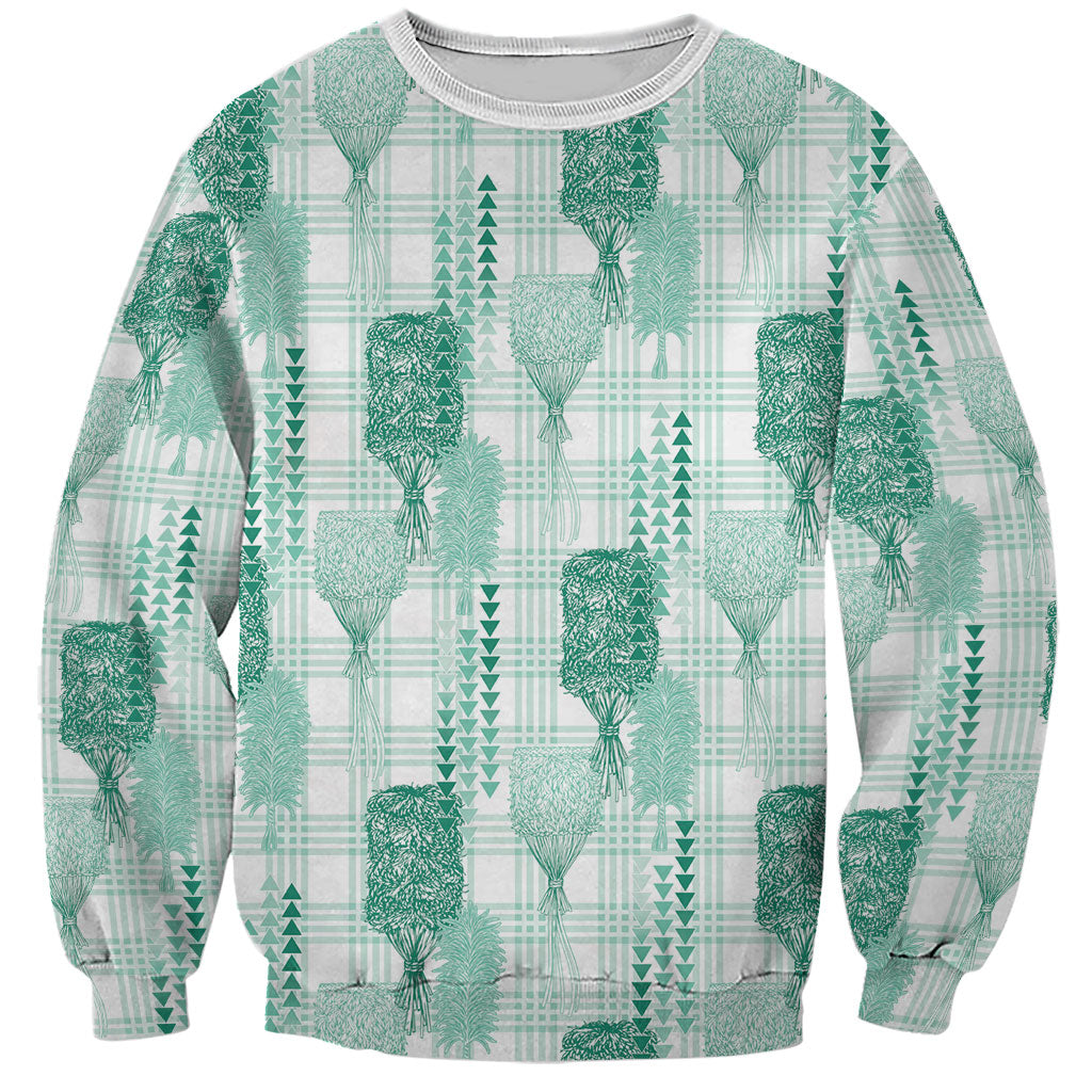 Aloha Hawaii Vintage Kahili Pa'a Lima Sweatshirt Palaka Print Mossy Teal