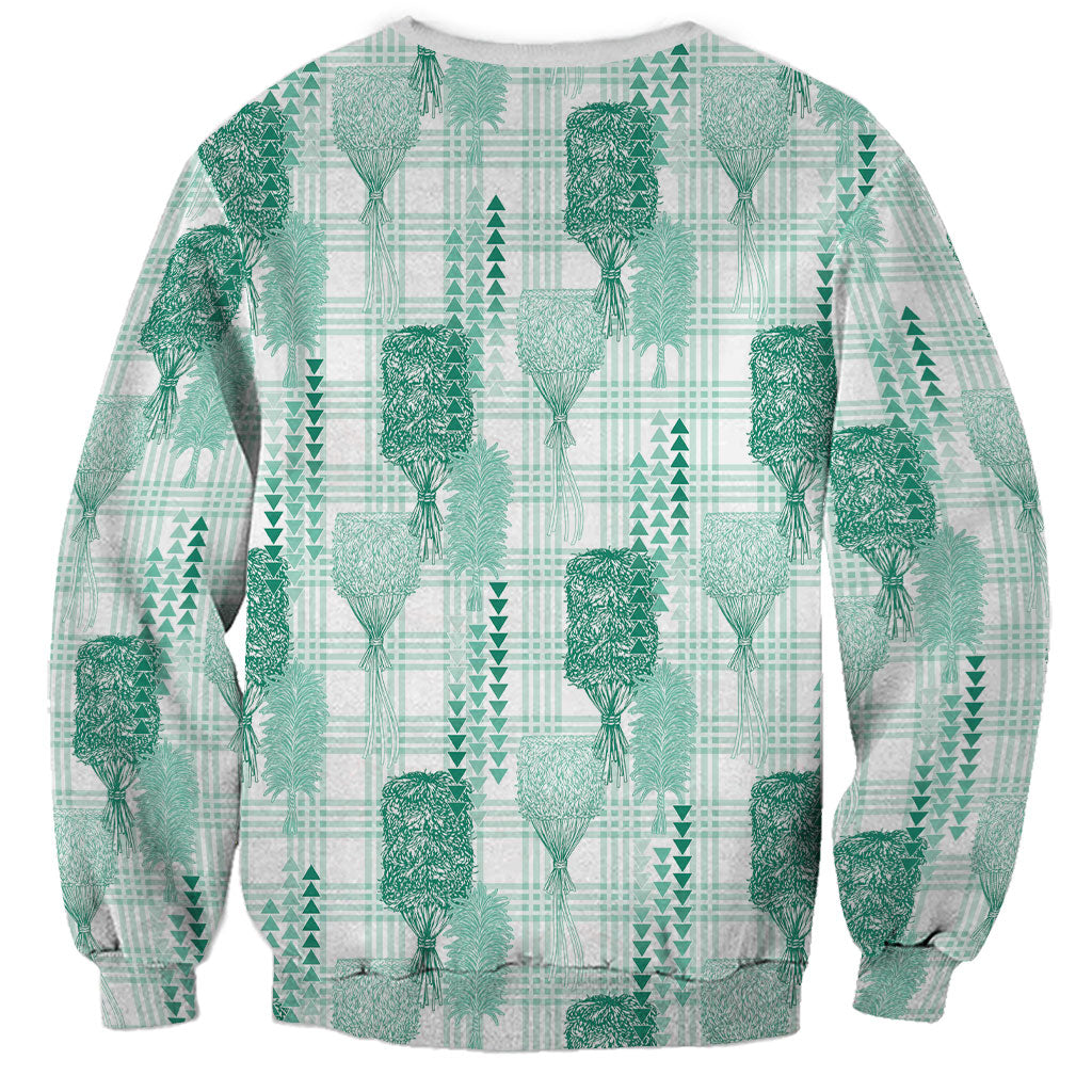 Aloha Hawaii Vintage Kahili Pa'a Lima Sweatshirt Palaka Print Mossy Teal