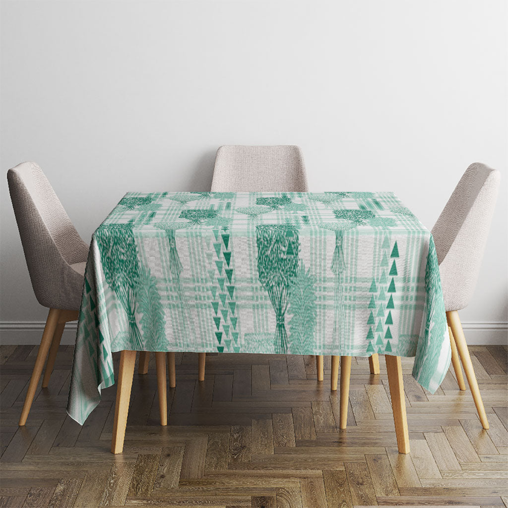 Aloha Hawaii Vintage Kahili Pa'a Lima Tablecloth Palaka Print Mossy Teal