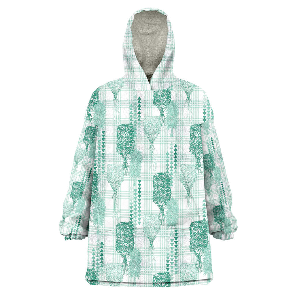 Aloha Hawaii Vintage Kahili Pa'a Lima Wearable Blanket Hoodie Palaka Print Mossy Teal