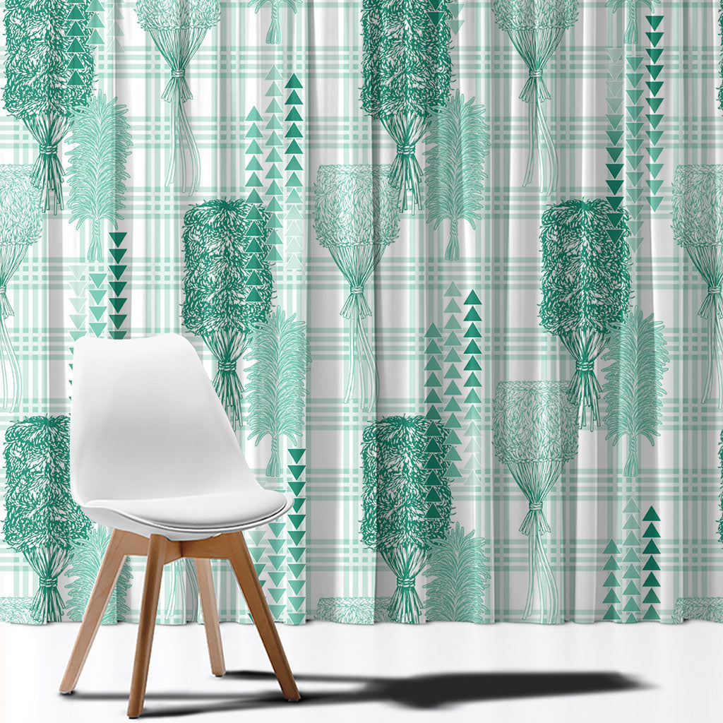 Aloha Hawaii Vintage Kahili Pa'a Lima Window Curtain Palaka Print Mossy Teal