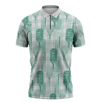 Aloha Hawaii Vintage Kahili Pa'a Lima Zipper Polo Shirt Palaka Print Mossy Teal