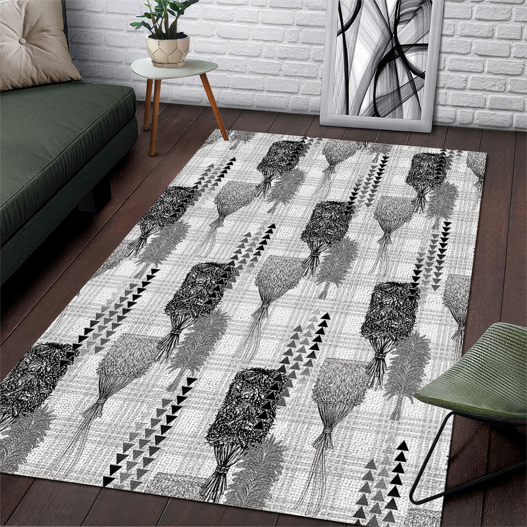 Aloha Hawaii Vintage Kahili Pa'a Lima Area Rug Palaka Print Hinahina