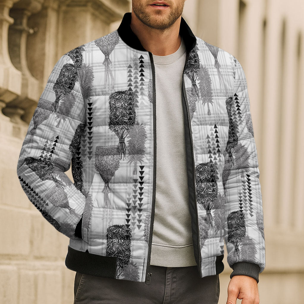 Aloha Hawaii Vintage Kahili Pa'a Lima Bomber Puffer Jacket Palaka Print Hinahina
