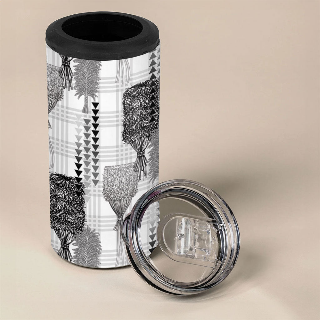 Aloha Hawaii Vintage Kahili Pa'a Lima 4 in 1 Can Cooler Tumbler Palaka Print Hinahina