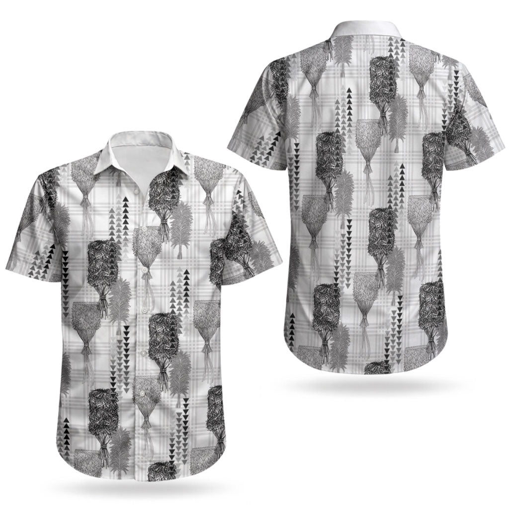 Aloha Hawaii Vintage Kahili Pa'a Lima Couples Matching Puletasi and Hawaiian Shirt Palaka Print Hinahina