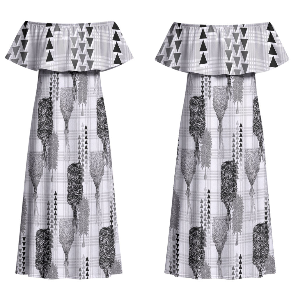 Aloha Hawaii Vintage Kahili Pa'a Lima Family Matching Off Shoulder Maxi Dress and Hawaiian Shirt Palaka Print Hinahina