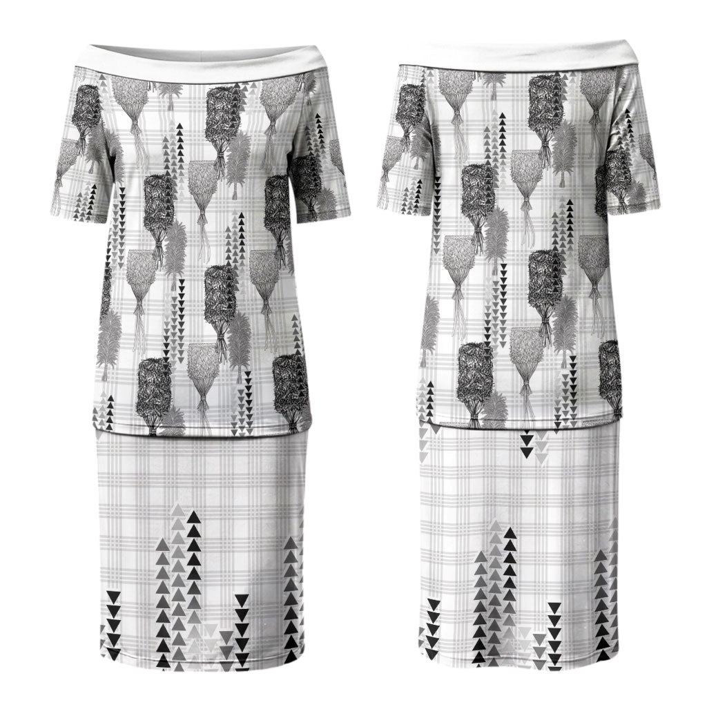 Aloha Hawaii Vintage Kahili Pa'a Lima Family Matching Puletasi and Hawaiian Shirt Palaka Print Hinahina
