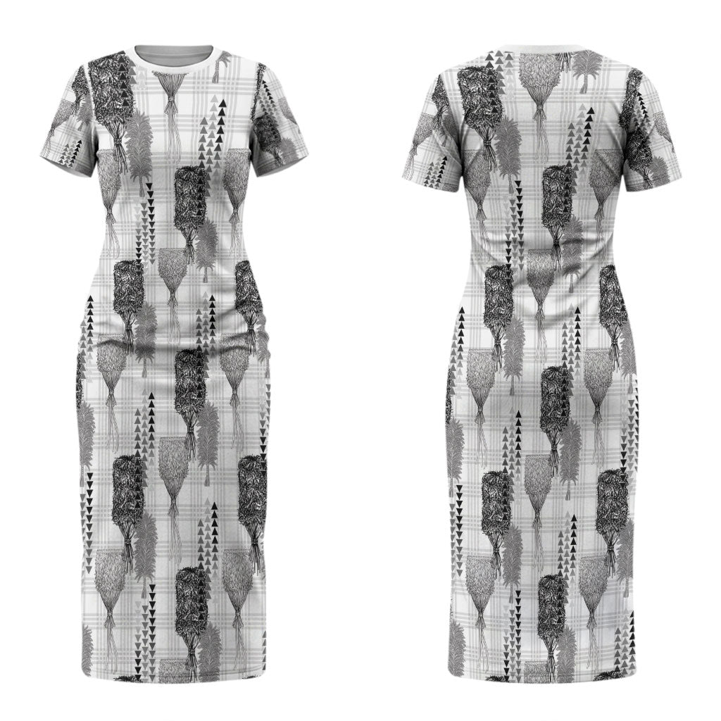 Aloha Hawaii Vintage Kahili Pa'a Lima Family Matching Short Sleeve Bodycon Dress and Hawaiian Shirt Palaka Print Hinahina
