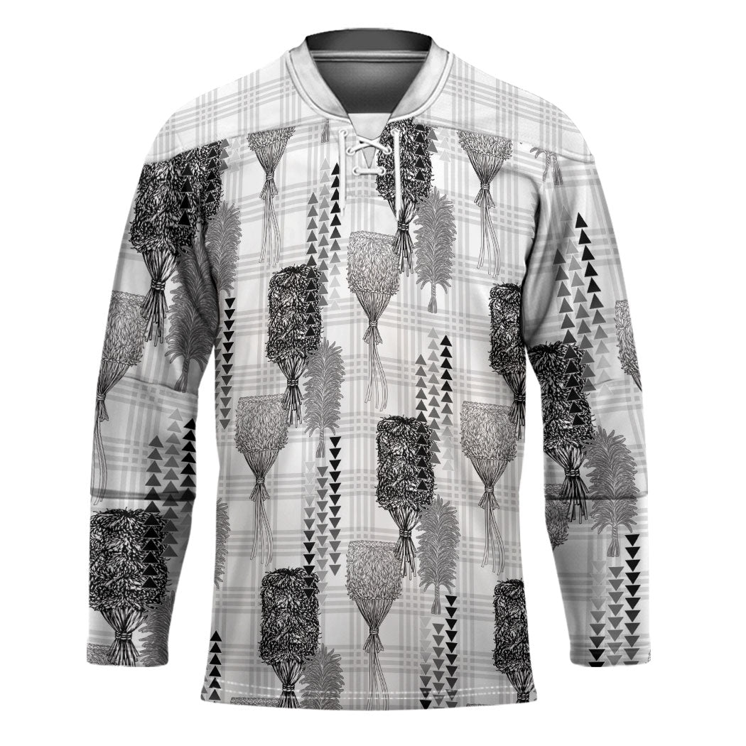 Aloha Hawaii Vintage Kahili Pa'a Lima Hockey Jersey Palaka Print Hinahina LT7 Unisex Gray - Polynesian Pride