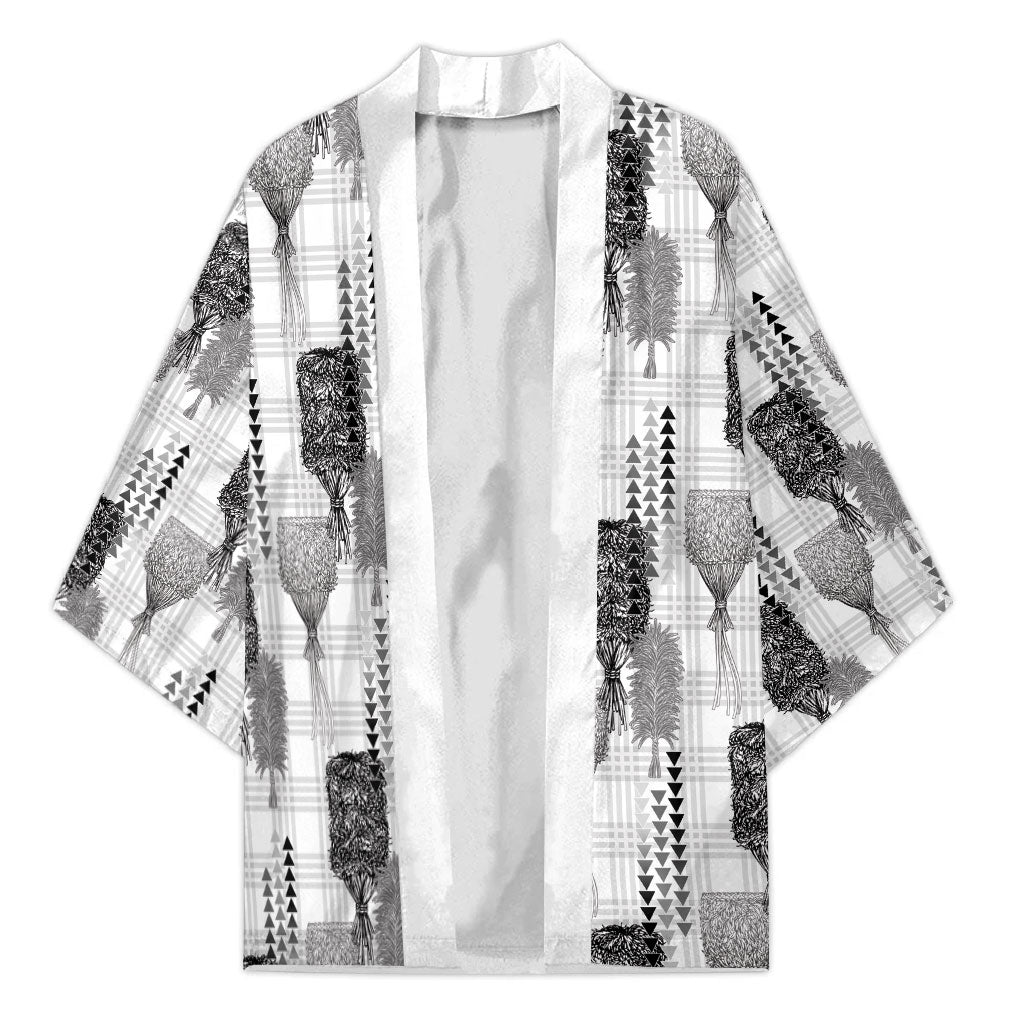 Aloha Hawaii Vintage Kahili Pa'a Lima Kimono Palaka Print Hinahina