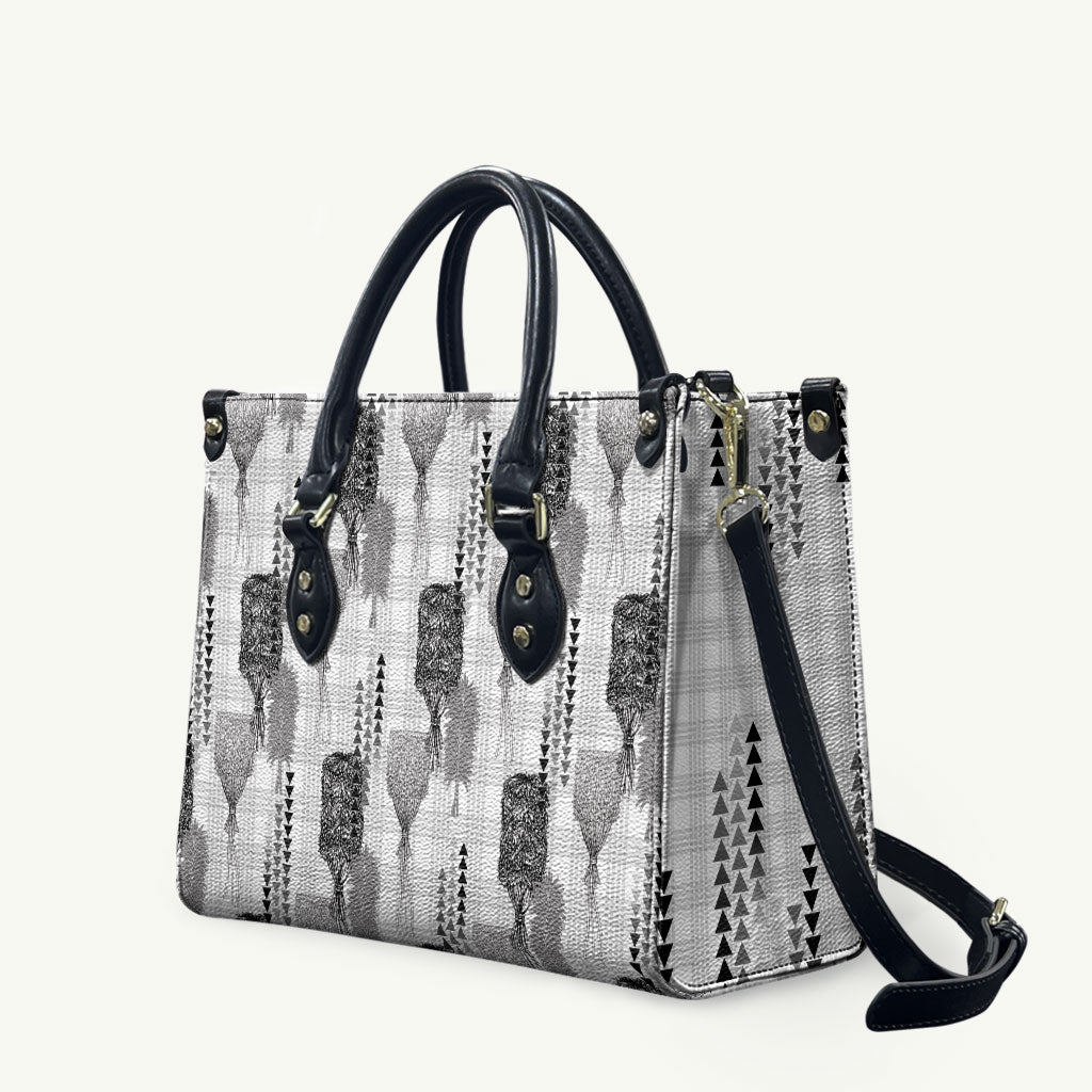Aloha Hawaii Vintage Kahili Pa'a Lima Leather Bag Palaka Print Hinahina LT7 Gray - Polynesian Pride