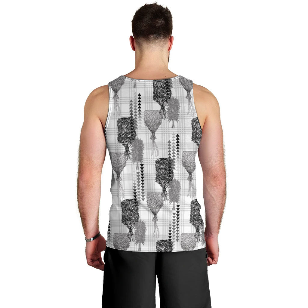 Aloha Hawaii Vintage Kahili Pa'a Lima Men Tank Top Palaka Print Hinahina