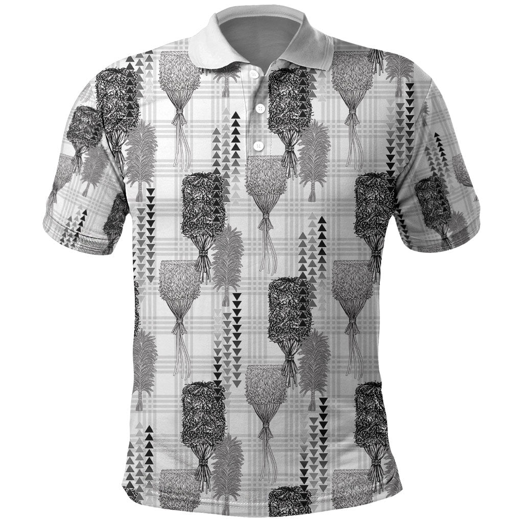 Aloha Hawaii Vintage Kahili Pa'a Lima Polo Shirt Palaka Print Hinahina