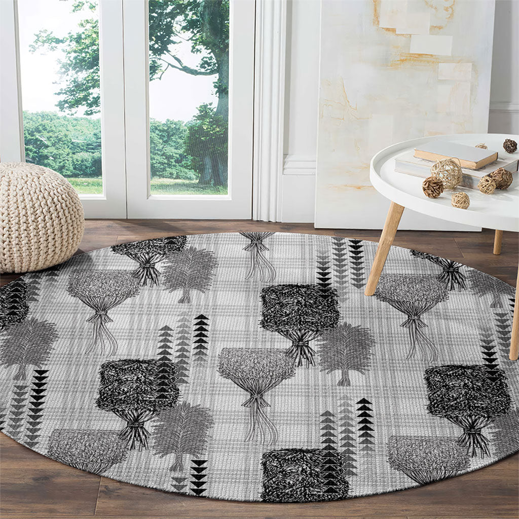 Aloha Hawaii Vintage Kahili Pa'a Lima Round Carpet Palaka Print Hinahina