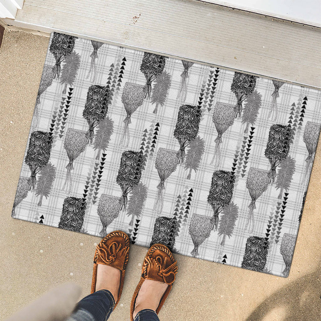 Aloha Hawaii Vintage Kahili Pa'a Lima Rubber Doormat Palaka Print Hinahina
