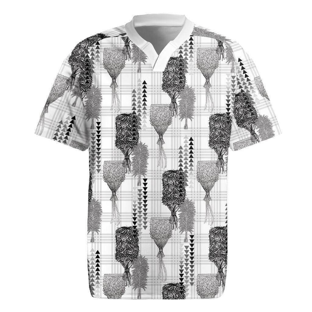 Aloha Hawaii Vintage Kahili Pa'a Lima Rugby Jersey Palaka Print Hinahina LT7 Gray - Polynesian Pride
