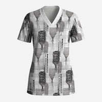 Aloha Hawaii Vintage Kahili Pa'a Lima Scrub Top Palaka Print Hinahina