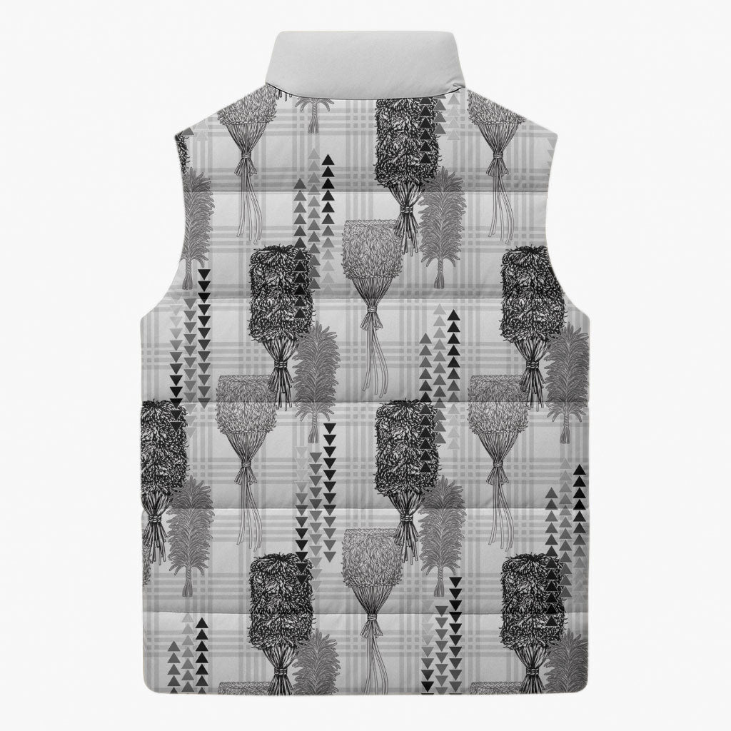 Aloha Hawaii Vintage Kahili Pa'a Lima Sleeveless Puffer Jacket Palaka Print Hinahina