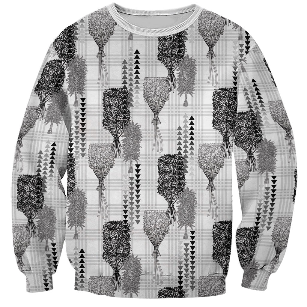 Aloha Hawaii Vintage Kahili Pa'a Lima Sweatshirt Palaka Print Hinahina LT7 Unisex Gray - Polynesian Pride