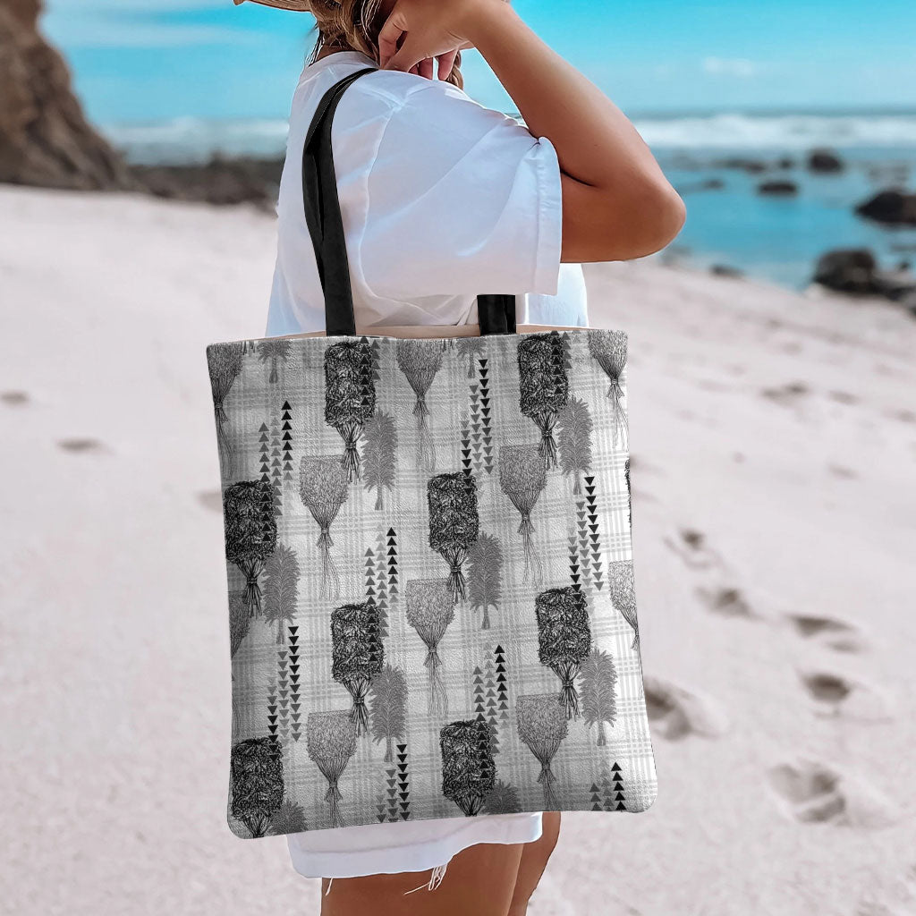Aloha Hawaii Vintage Kahili Pa'a Lima Tote Bag Palaka Print Hinahina