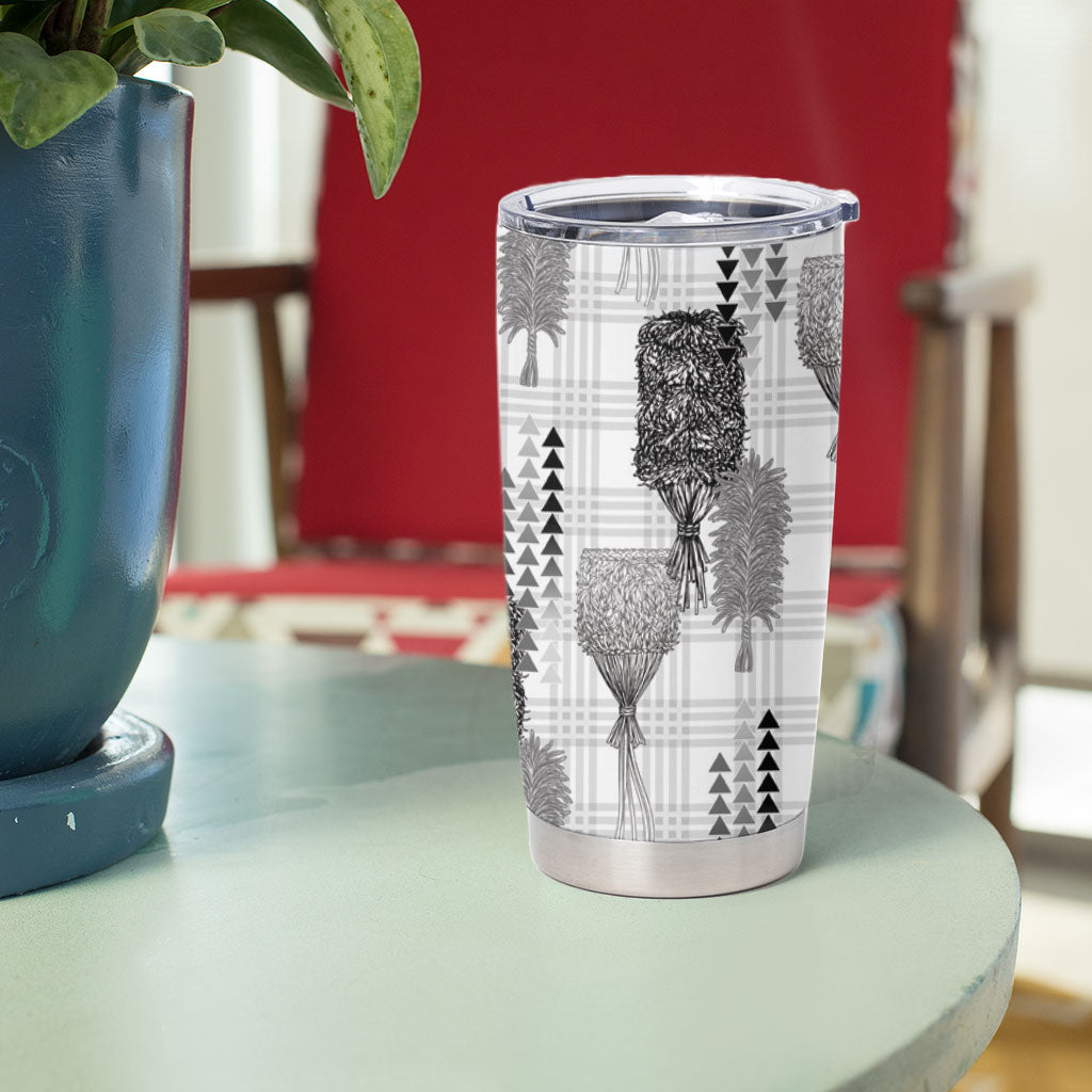 Aloha Hawaii Vintage Kahili Pa'a Lima Tumbler Cup Palaka Print Hinahina