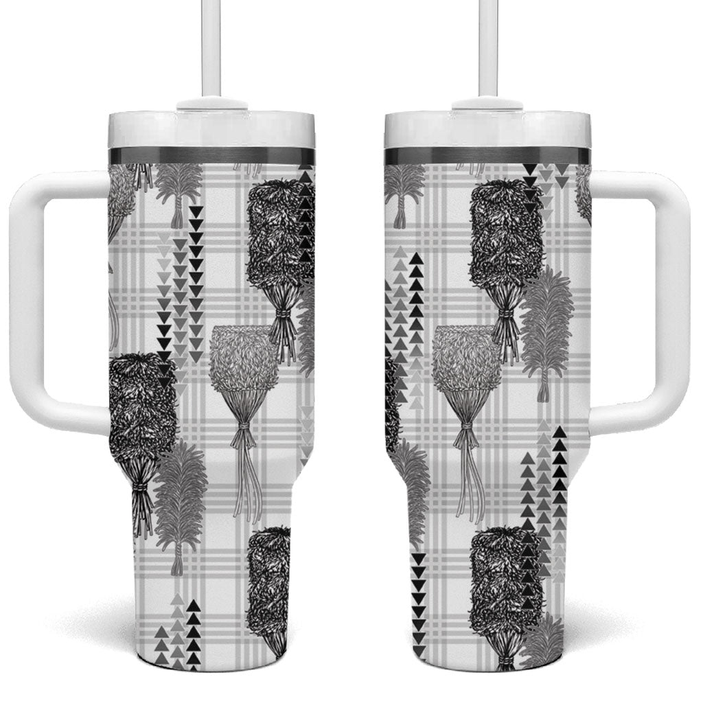 Aloha Hawaii Vintage Kahili Pa'a Lima Tumbler With Handle Palaka Print Hinahina LT7 One Size: 40 oz Gray - Polynesian Pride