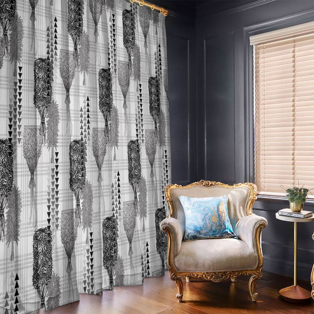 Aloha Hawaii Vintage Kahili Pa'a Lima Window Curtain Palaka Print Hinahina