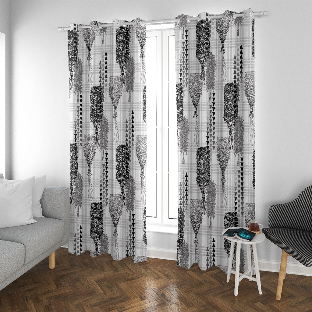 Aloha Hawaii Vintage Kahili Pa'a Lima Window Curtain Palaka Print Hinahina