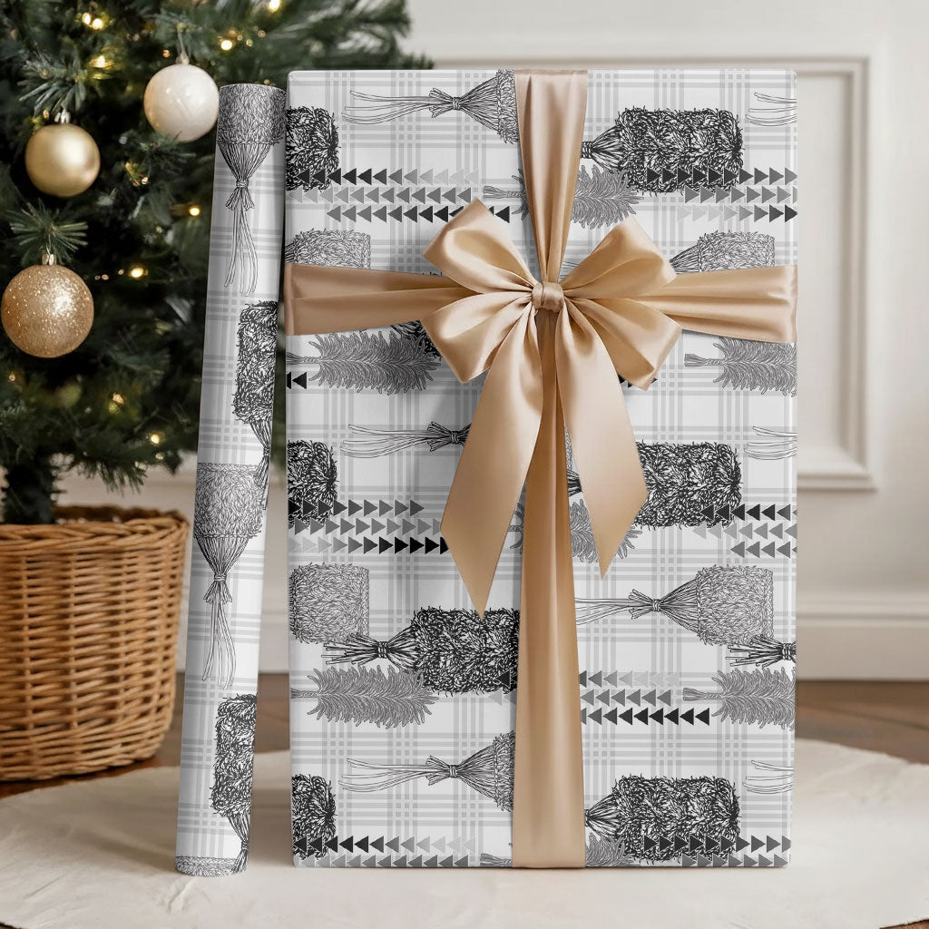 Aloha Hawaii Vintage Kahili Pa'a Lima Wrapping Paper Palaka Print Hinahina