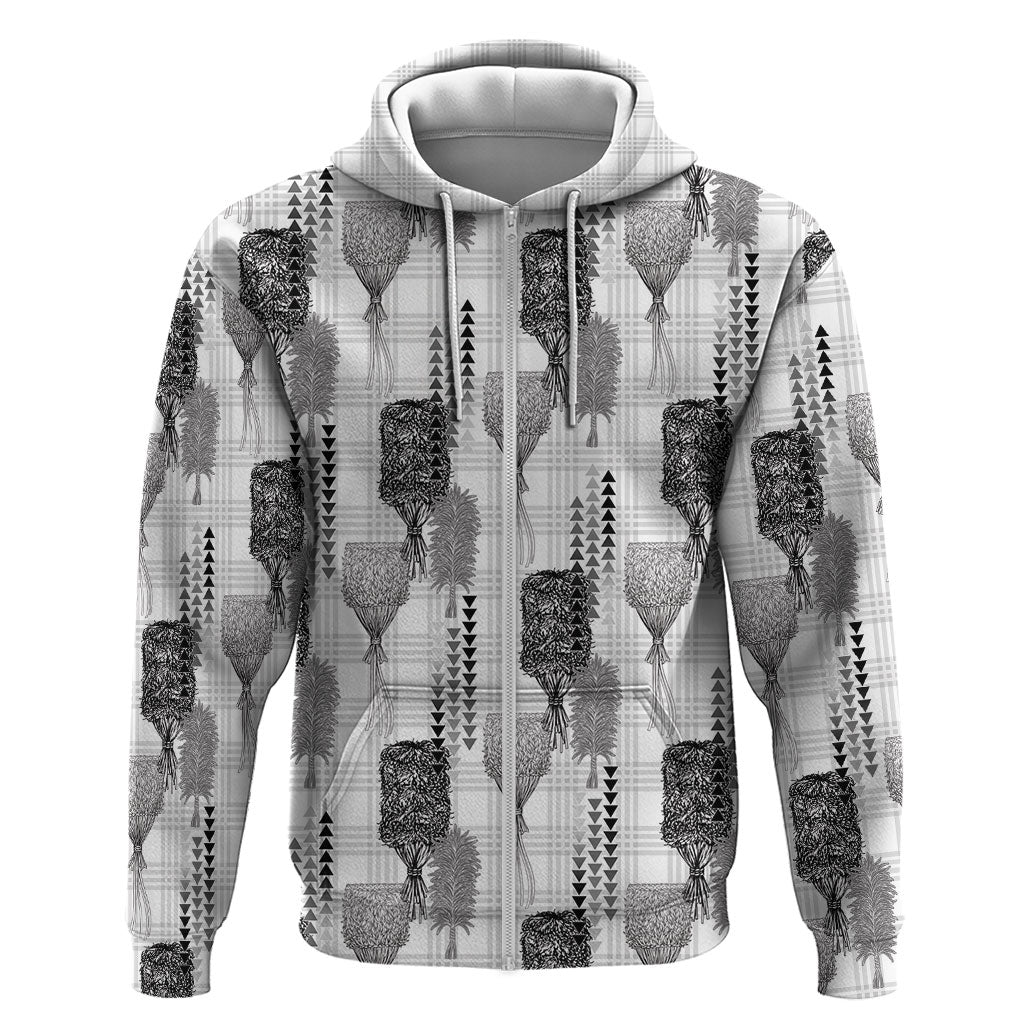 Aloha Hawaii Vintage Kahili Pa'a Lima Zip Hoodie Palaka Print Hinahina