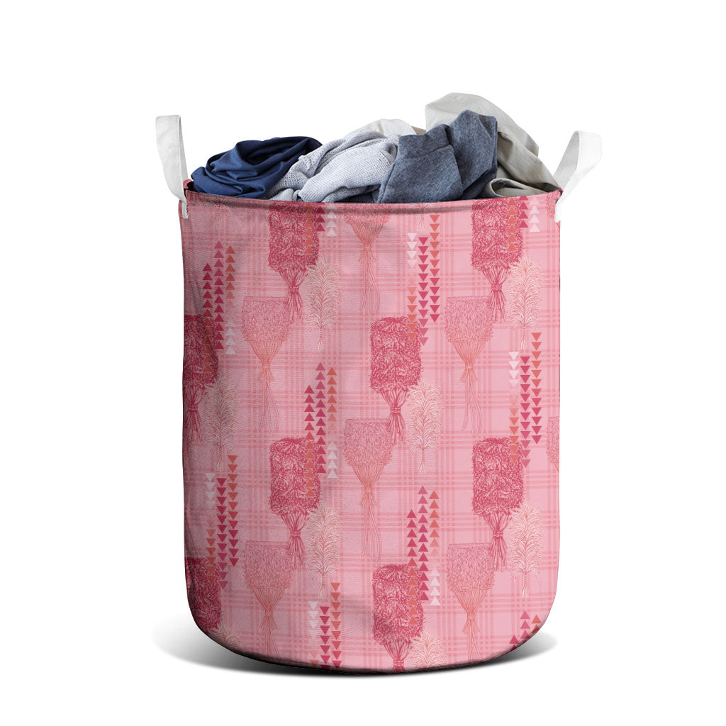 Aloha Hawaii Vintage Kahili Pa'a Lima Laundry Basket Palaka Print Berry Pink