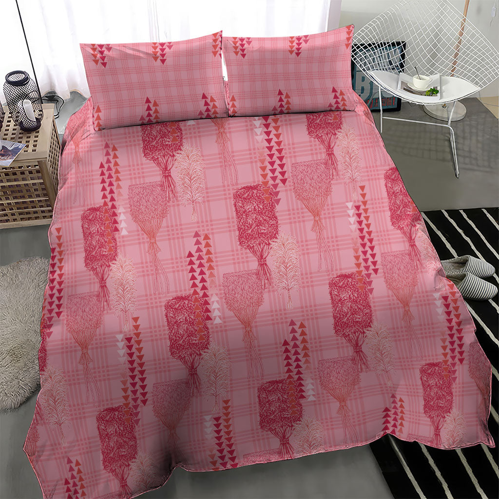 Aloha Hawaii Vintage Kahili Pa'a Lima Bedding Set Palaka Print Berry Pink