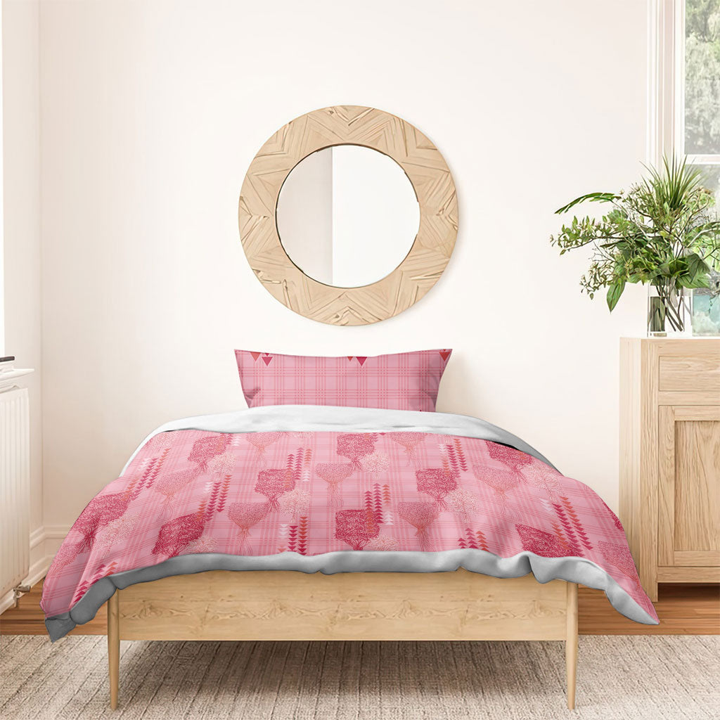 Aloha Hawaii Vintage Kahili Pa'a Lima Bedding Set Palaka Print Berry Pink