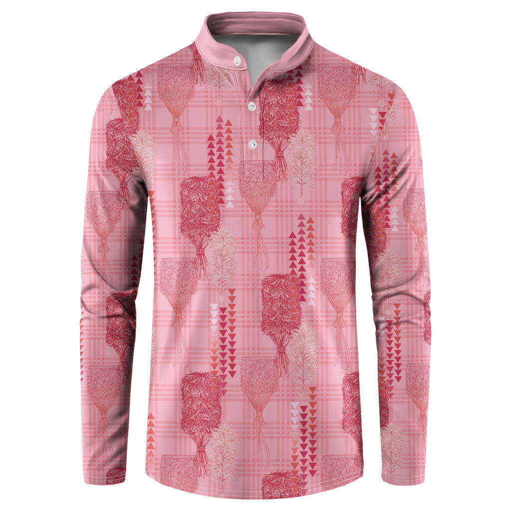 Aloha Hawaii Vintage Kahili Pa'a Lima Button Sweatshirt Palaka Print Berry Pink LT7 Pink - Polynesian Pride