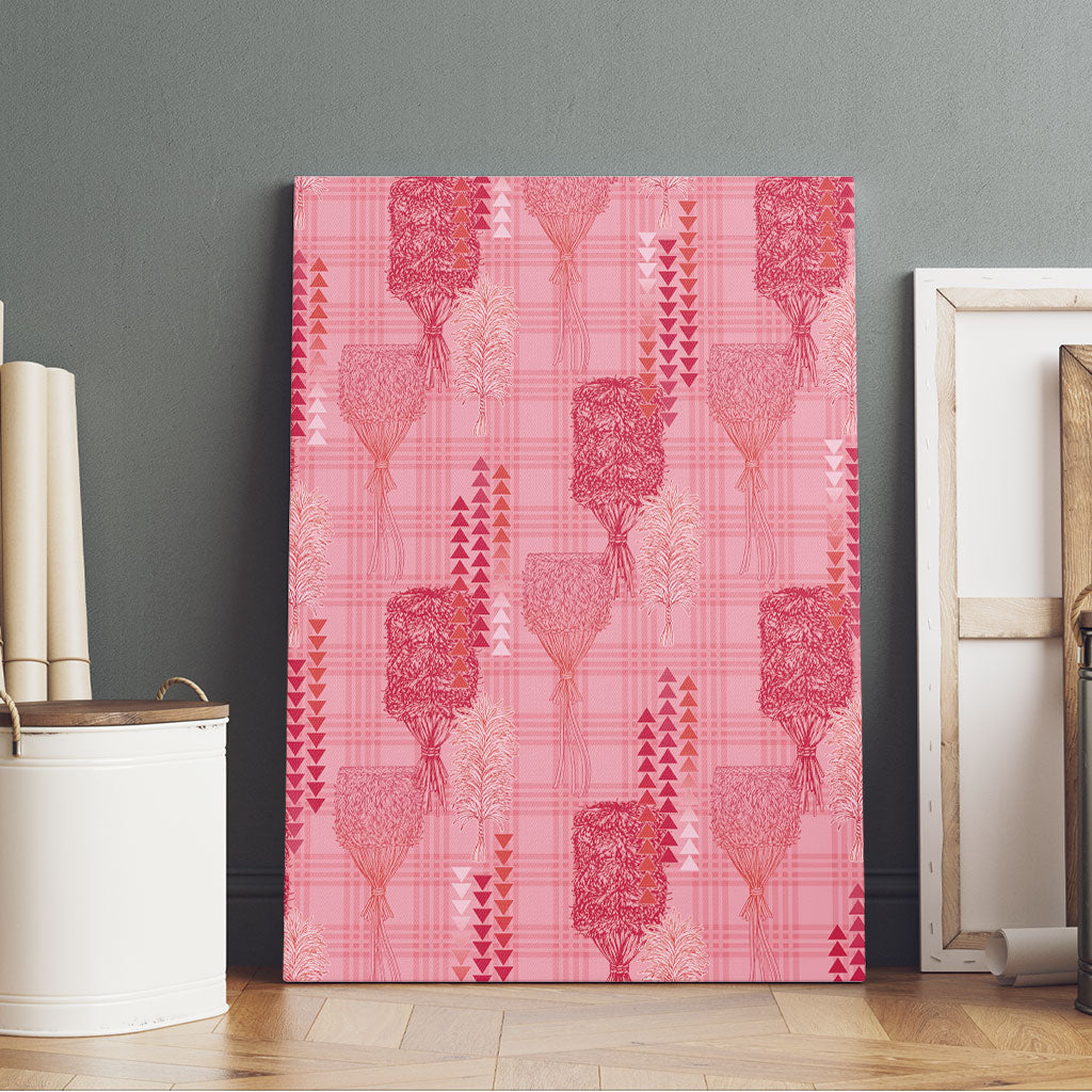 Aloha Hawaii Vintage Kahili Pa'a Lima Canvas Wall Art Palaka Print Berry Pink