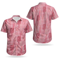 Aloha Hawaii Vintage Kahili Pa'a Lima Couples Matching Off Shoulder Short Dress and Hawaiian Shirt Palaka Print Berry Pink