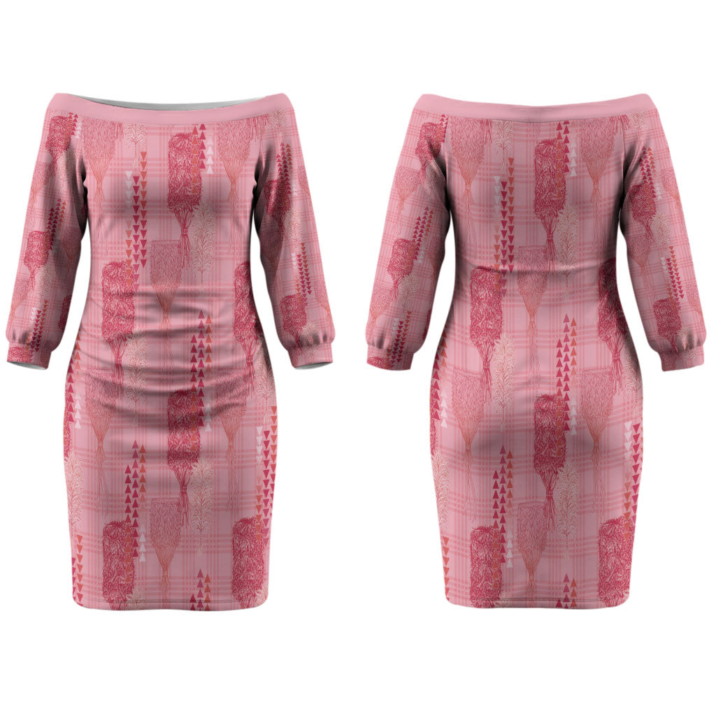 Aloha Hawaii Vintage Kahili Pa'a Lima Couples Matching Off The Shoulder Long Sleeve Dress and Hawaiian Shirt Palaka Print Berry Pink