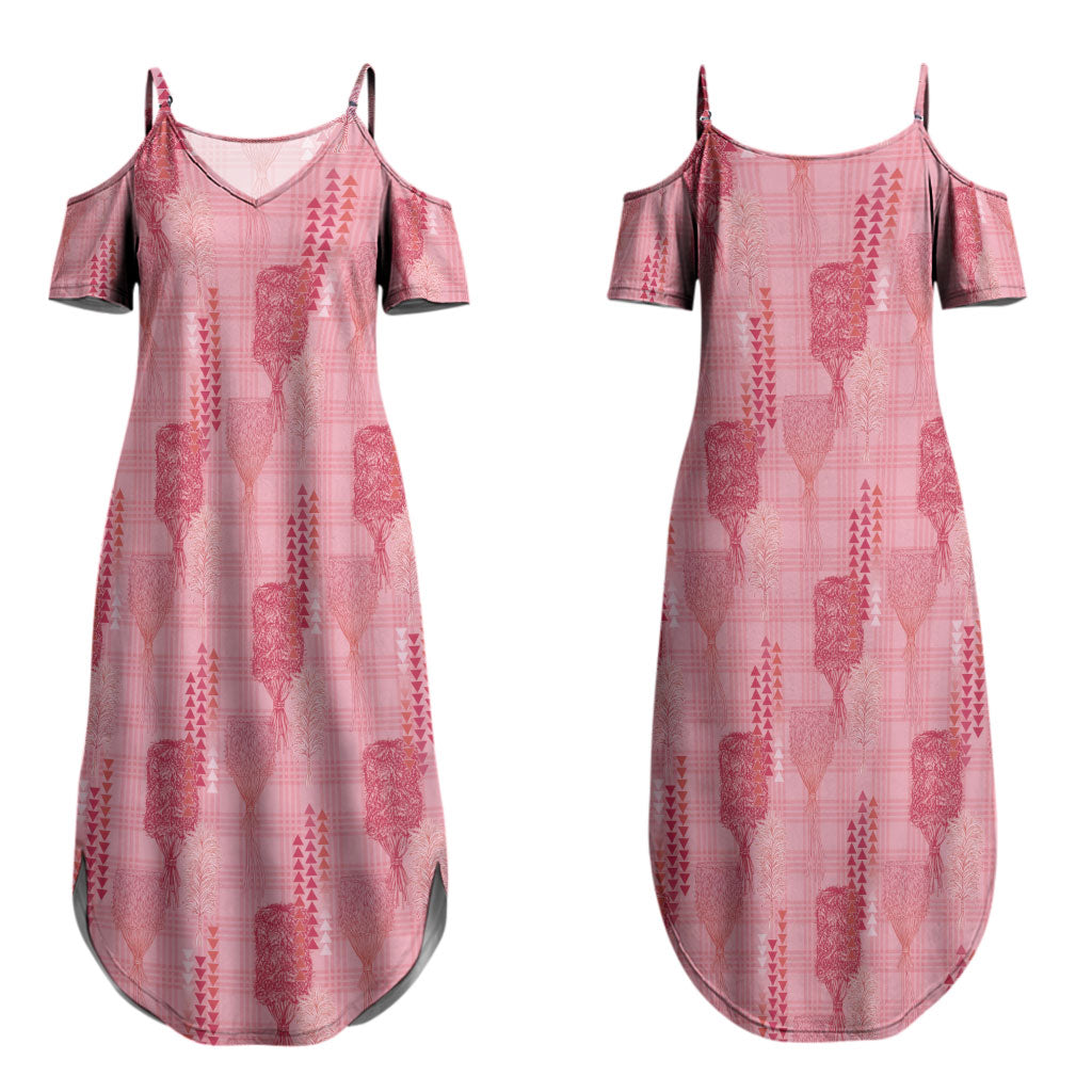 Aloha Hawaii Vintage Kahili Pa'a Lima Couples Matching Summer Maxi Dress and Long Sleeve Button Shirt Palaka Print Berry Pink