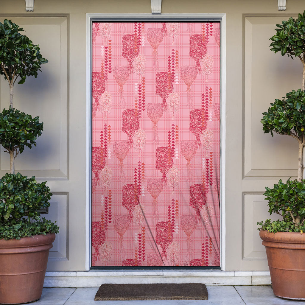 Aloha Hawaii Vintage Kahili Pa'a Lima Door Cover Palaka Print Berry Pink