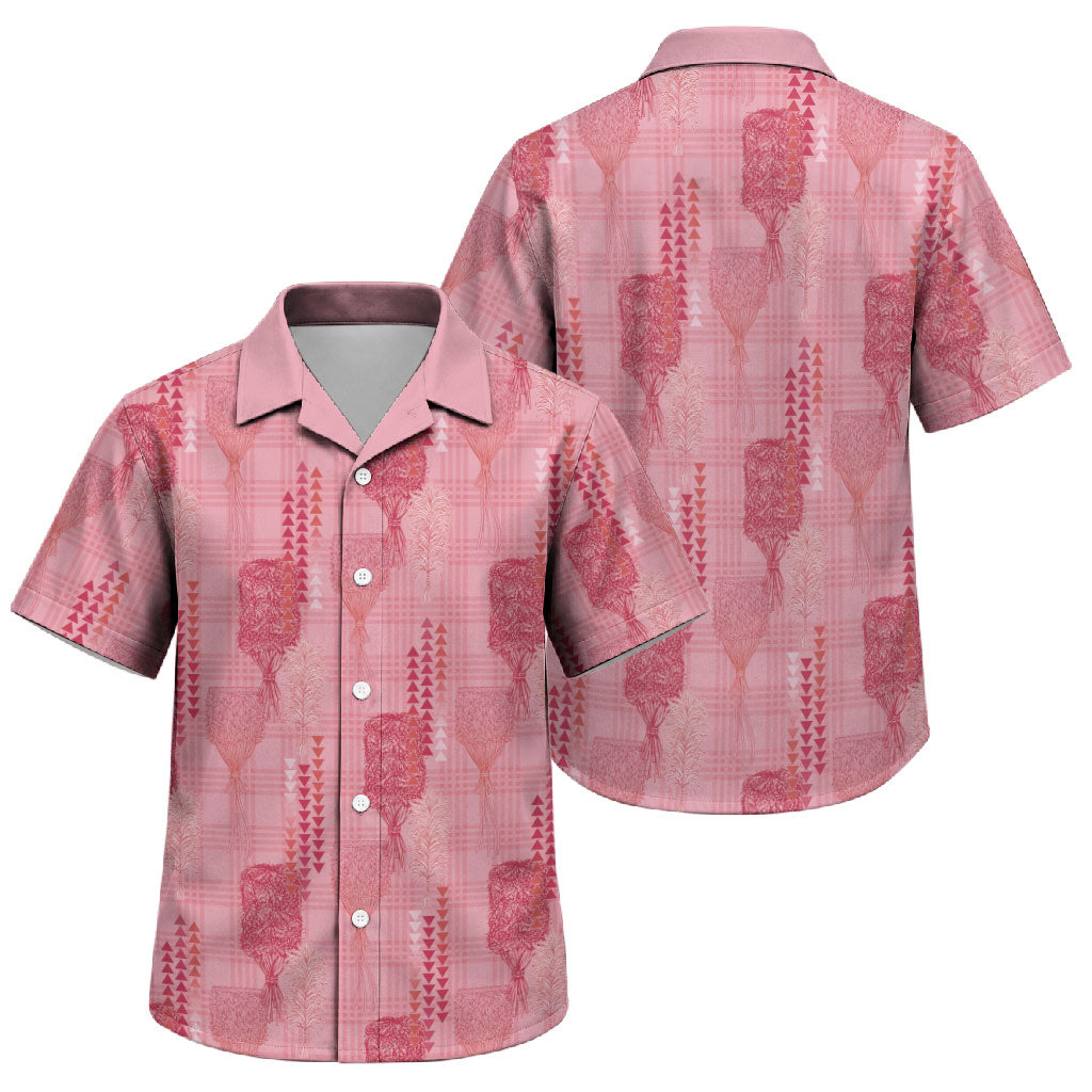 Aloha Hawaii Vintage Kahili Pa'a Lima Family Matching Off The Shoulder Long Sleeve Dress and Hawaiian Shirt Palaka Print Berry Pink