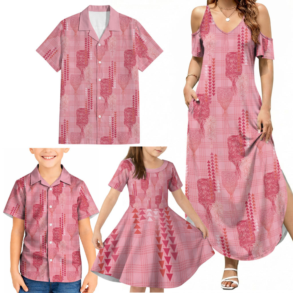 Aloha Hawaii Vintage Kahili Pa'a Lima Family Matching Summer Maxi Dress and Hawaiian Shirt Palaka Print Berry Pink LT7 - Polynesian Pride