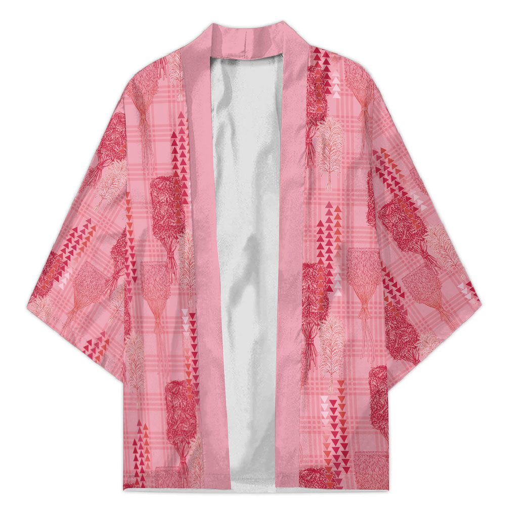 Aloha Hawaii Vintage Kahili Pa'a Lima Kimono Palaka Print Berry Pink LT7 Unisex Pink - Polynesian Pride