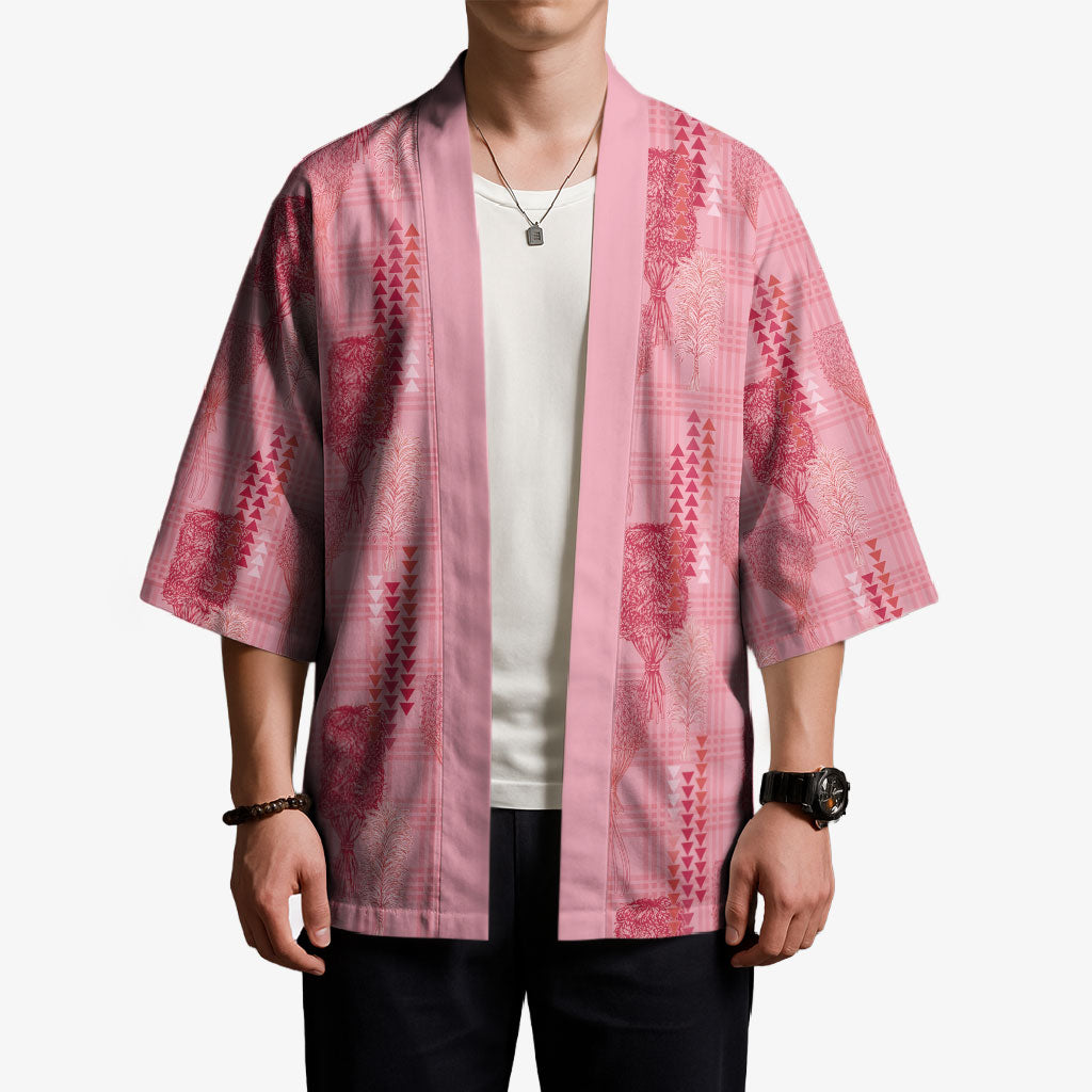Aloha Hawaii Vintage Kahili Pa'a Lima Kimono Palaka Print Berry Pink