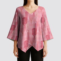 Aloha Hawaii Vintage Kahili Pa'a Lima Kimono Sleeve Blouse Palaka Print Berry Pink