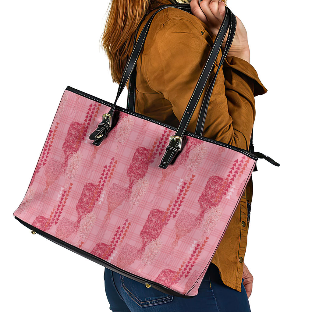 Aloha Hawaii Vintage Kahili Pa'a Lima Leather Tote Bag Palaka Print Berry Pink