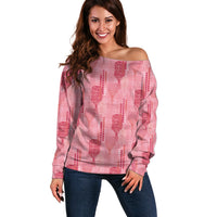 Aloha Hawaii Vintage Kahili Pa'a Lima Off Shoulder Sweater Palaka Print Berry Pink