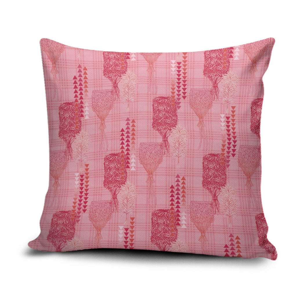 Aloha Hawaii Vintage Kahili Pa'a Lima Pillow Cover Palaka Print Berry Pink